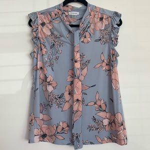 Calvin Klein Flutter Sleeve Neck Tie Blouse